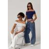 QINSEN Womens Off The Shoulder Tops Double Lined Short Sleeve T Shirts Slim Fitted Stretchy Crop Top(Splashed White)