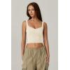 QINSEN Womens Sleeveless Cropped Rib Knit Seamless Sweetheart Neckline Going Out Tank Tops(Beige)