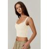 QINSEN Womens Sleeveless Cropped Rib Knit Seamless Sweetheart Neckline Going Out Tank Tops(Beige)