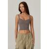 QINSEN Womens Sleeveless Cropped Rib Knit Seamless Sweetheart Neckline Going Out Tank Tops(Dark Grey)