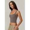 QINSEN Womens Sleeveless Cropped Rib Knit Seamless Sweetheart Neckline Going Out Tank Tops(Dark Grey)