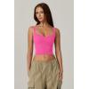 QINSEN Womens Sleeveless Cropped Rib Knit Seamless Sweetheart Neckline Going Out Tank Tops(Rosy)