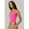 QINSEN Womens Sleeveless Cropped Rib Knit Seamless Sweetheart Neckline Going Out Tank Tops(Rosy)