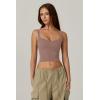 QINSEN Womens Sleeveless Cropped Rib Knit Seamless Sweetheart Neckline Going Out Tank Tops(Warm Taupe)