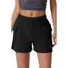 QINSEN Womens 100% Cotton Soft Casual Shorts Elastic Waist Summer Lounge Shorts with Pockets(Black)