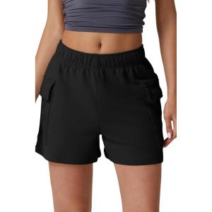 QINSEN Womens 100% Cotton Soft Casual Shorts Elastic Waist Summer Lounge Shorts with Pockets(Black)