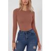 QINSEN Women’s Seamless Long Sleeve Bodysuit Crew Neck Basic Stretch T Shirt Top(Copper Brown)