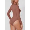 QINSEN Women’s Seamless Long Sleeve Bodysuit Crew Neck Basic Stretch T Shirt Top(Copper Brown)