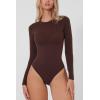QINSEN Women’s Seamless Long Sleeve Bodysuit Crew Neck Basic Stretch T Shirt Top(Stone Brown)