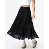 QINSEN Women’s Elegant Flowy Pleated Chiffon Skirts A-line Swing Midi Skirts Elastic Waist Soft Linging(Black)