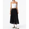 QINSEN Women’s Elegant Flowy Pleated Chiffon Skirts A-line Swing Midi Skirts Elastic Waist Soft Linging(Black)