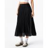 QINSEN Women’s Elegant Flowy Pleated Chiffon Skirts A-line Swing Midi Skirts Elastic Waist Soft Linging(Black)