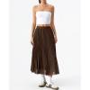 QINSEN Women’s Elegant Flowy Pleated Chiffon Skirts A-line Swing Midi Skirts Elastic Waist Soft Linging(Mocha)