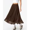 QINSEN Women’s Elegant Flowy Pleated Chiffon Skirts A-line Swing Midi Skirts Elastic Waist Soft Linging(Mocha)