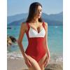 QINSEN Womens Sexy V Neck One Piece Bathing Suit Color Block Swimsuit High Waist Monokini(Red White)