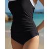 QINSEN Women’s Square Neck One Piece Swimsuit Side Ruched Tummy Control Adjustable Straps Bathing Suit(Black)