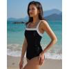 QINSEN Women’s Square Neck One Piece Swimsuit Side Ruched Tummy Control Adjustable Straps Bathing Suit(Black)