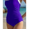 QINSEN Women’s Square Neck One Piece Swimsuit Side Ruched Tummy Control Adjustable Straps Bathing Suit(Estate Blue)