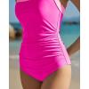 QINSEN Women’s Square Neck One Piece Swimsuit Side Ruched Tummy Control Adjustable Straps Bathing Suit(Rosy)