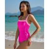 QINSEN Women’s Square Neck One Piece Swimsuit Side Ruched Tummy Control Adjustable Straps Bathing Suit(Rosy)