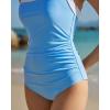 QINSEN Women’s Square Neck One Piece Swimsuit Side Ruched Tummy Control Adjustable Straps Bathing Suit(Sky Blue)