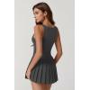 QINSEN Womens Square Neck Tennis Dress Pleated Sleeveless Built in Shorts Golf Athletic Dress with Pockets(Deep Gray)