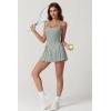 QINSEN Womens Square Neck Tennis Dress Pleated Sleeveless Built in Shorts Golf Athletic Dress with Pockets(Gray Green)