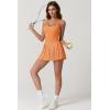 QINSEN Womens Square Neck Tennis Dress Pleated Sleeveless Built in Shorts Golf Athletic Dress with Pockets(Orange)