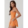 QINSEN Womens Square Neck Tennis Dress Pleated Sleeveless Built in Shorts Golf Athletic Dress with Pockets(Orange)