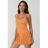 QINSEN Womens Square Neck Tennis Dress Pleated Sleeveless Built in Shorts Golf Athletic Dress with Pockets(Orange)