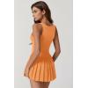 QINSEN Womens Square Neck Tennis Dress Pleated Sleeveless Built in Shorts Golf Athletic Dress with Pockets(Orange)