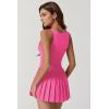 QINSEN Womens Square Neck Tennis Dress Pleated Sleeveless Built in Shorts Golf Athletic Dress with Pockets(Rosy)