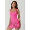 QINSEN Womens Square Neck Tennis Dress Pleated Sleeveless Built in Shorts Golf Athletic Dress with Pockets(Rosy)