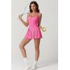 QINSEN Womens Square Neck Tennis Dress Pleated Sleeveless Built in Shorts Golf Athletic Dress with Pockets(Rosy)
