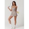 QINSEN Womens Square Neck Tennis Dress Pleated Sleeveless Built in Shorts Golf Athletic Dress with Pockets(Taupe Gray)