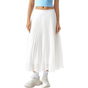 QINSEN Women’s Elegant Flowy Pleated Chiffon Skirts A-line Swing Midi Skirts Elastic Waist Soft Linging(White)