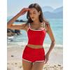 QINSEN Women’s Two Piece Swimsuit Spaghetti Strap Crop Top with High Wasited Boyshort Style Bikini Bottom(Red)