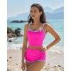 QINSEN Women’s Two Piece Swimsuit Spaghetti Strap Crop Top with High Wasited Boyshort Style Bikini Bottom(Rosy)