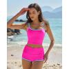 QINSEN Women’s Two Piece Swimsuit Spaghetti Strap Crop Top with High Wasited Boyshort Style Bikini Bottom(Rosy)