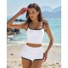 QINSEN Women’s Two Piece Swimsuit Spaghetti Strap Crop Top with High Wasited Boyshort Style Bikini Bottom(White)
