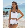 QINSEN Women’s Two Piece Swimsuit Spaghetti Strap Crop Top with High Wasited Boyshort Style Bikini Bottom(White)