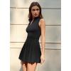QINSEN Womens Zip Front Tennis Dress High Neck Pleated Sleeveless Two Pieces Golf Athletic Dress with Pockets(Black)