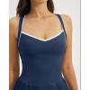 QINSEN Womens V Neck Pleated Tennis Dresses Built in Shorts Cross Back Sleeveless Athletic Dress with Pockets(Estate Blue)