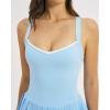 QINSEN Womens V Neck Pleated Tennis Dresses Built in Shorts Cross Back Sleeveless Athletic Dress with Pockets(Light Blue)
