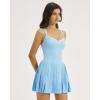 QINSEN Womens V Neck Pleated Tennis Dresses Built in Shorts Cross Back Sleeveless Athletic Dress with Pockets(Light Blue)