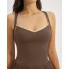 QINSEN Womens V Neck Pleated Tennis Dresses Built in Shorts Cross Back Sleeveless Athletic Dress with Pockets(Mocha)