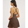 QINSEN Womens V Neck Pleated Tennis Dresses Built in Shorts Cross Back Sleeveless Athletic Dress with Pockets(Mocha)