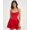 QINSEN Womens V Neck Pleated Tennis Dresses Built in Shorts Cross Back Sleeveless Athletic Dress with Pockets(Red)