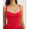 QINSEN Womens V Neck Pleated Tennis Dresses Built in Shorts Cross Back Sleeveless Athletic Dress with Pockets(Red)