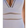 QINSEN Women’s One Piece Swimsuit Mesh V Neck Tummy Control Bathing Suit High Waisted Slimming Retro Swimwear(White)
